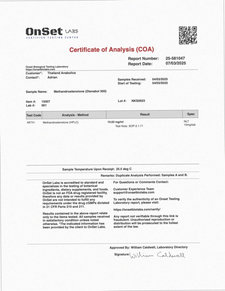 Methandrostenolone Dianabol 500 tablets independent HPLC lab report 25-581047