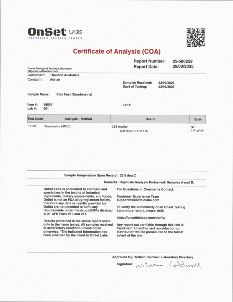 Slim Fast Tesofensine 0.5mg independent HPLC lab report 25-580229