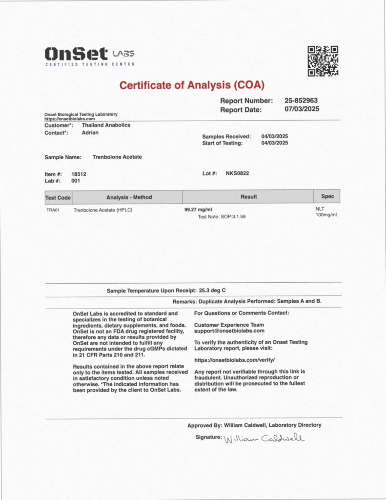 Trenbolone Acetate Tren A independent HPLC lab report 25-852963
