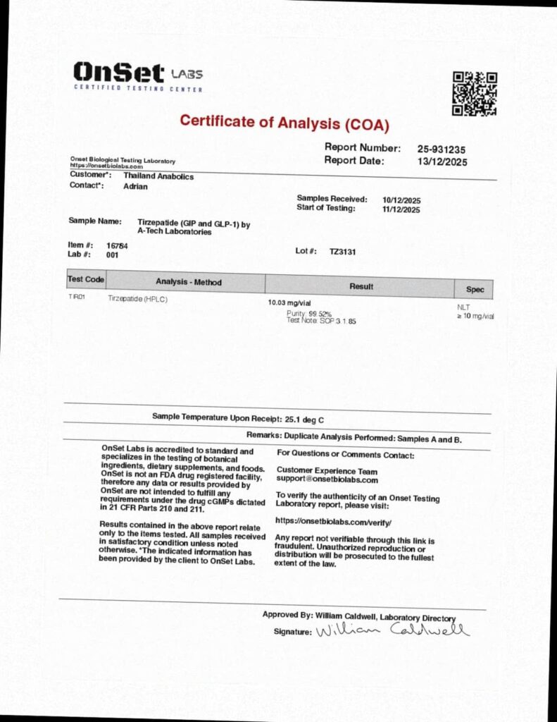 A-Tech Laboratories Tirzepatide 10mg independent HPLC lab report 25-931235