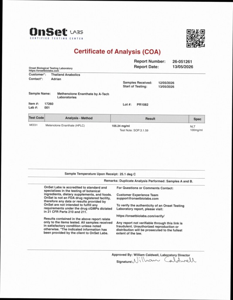 A-Tech Primobolan Methenolone Enanthate 100mg/ml independent HPLC lab report 26-051261