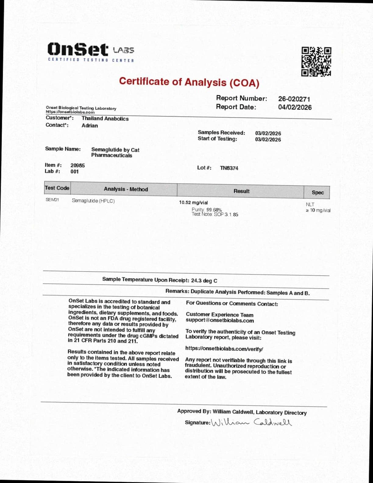 Semaglutide 10mg Cat Pharma Lab Test Report
